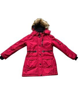 Celsius Premium Red Faux Fur Hood Winter Parka Coat Size M NWOT.
